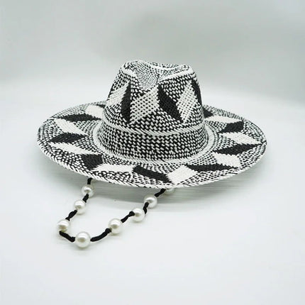 Chapeaux de paille à motif gris - noir - Jazz 3 - M (56 - 58cm) | La boutique du chapeau