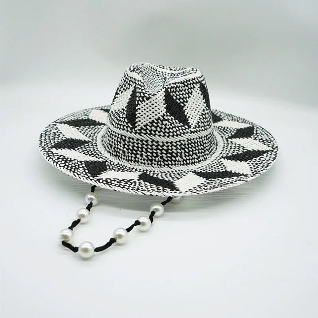 Chapeaux de paille à motif gris - noir - Jazz 3 - M (56 - 58cm) | La boutique du chapeau