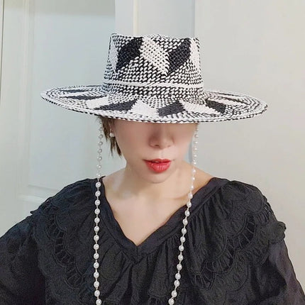Chapeaux de paille à motif gris - noir - Jazz 3 - M (56 - 58cm) | La boutique du chapeau
