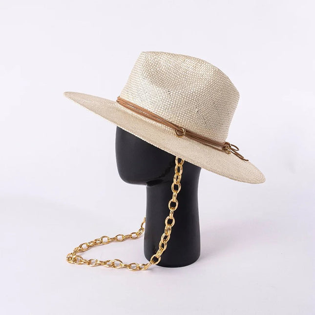 Chapeaux de paille avec chaine - Beige - M (56 - 58cm) | La boutique du chapeau