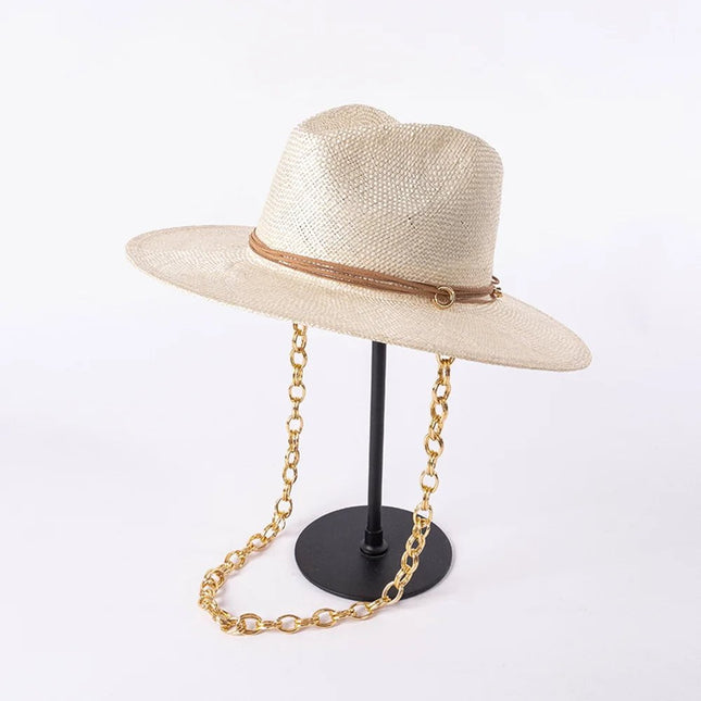 Chapeaux de paille avec chaine - Beige - M (56 - 58cm) | La boutique du chapeau