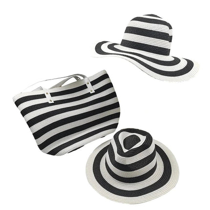 Chapeaux de paille et sac assorti - Bleu/Blanc - M (56 - 58cm) | La boutique du chapeau