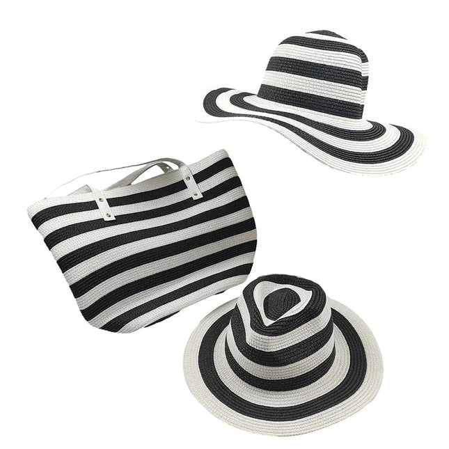 Chapeaux de paille et sac assorti - Bleu/Blanc - M (56 - 58cm) | La boutique du chapeau