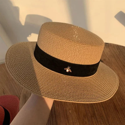 Chapeaux de paille rond à bord plat - Khaki - M (56 - 58cm) | La boutique du chapeau
