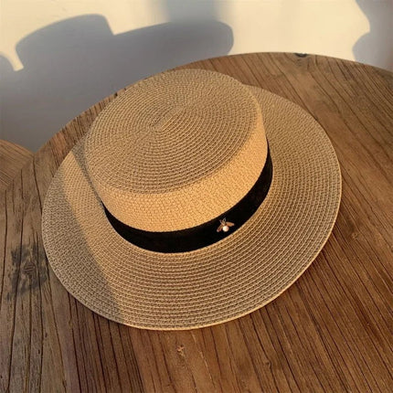 Chapeaux de paille rond à bord plat - Khaki - M (56 - 58cm) | La boutique du chapeau