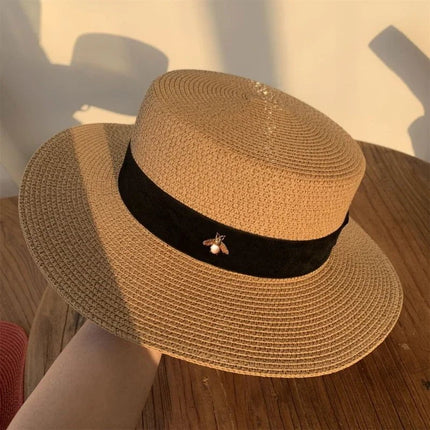 Chapeaux de paille rond à bord plat - Khaki - M (56 - 58cm) | La boutique du chapeau
