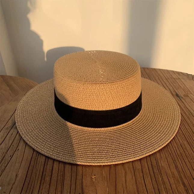 Chapeaux de paille rond à bord plat - Khaki - M (56 - 58cm) | La boutique du chapeau