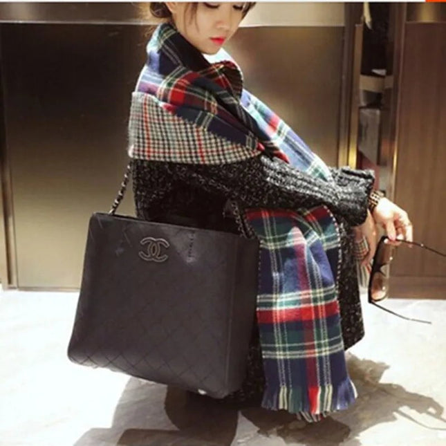 Écharpe à Carreaux Double Face - Bleu - 185cm | La boutique du chapeau