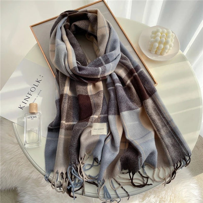 Écharpe à carreaux en cachemire - WT15 - 2 - 200x50cm | La boutique du chapeau