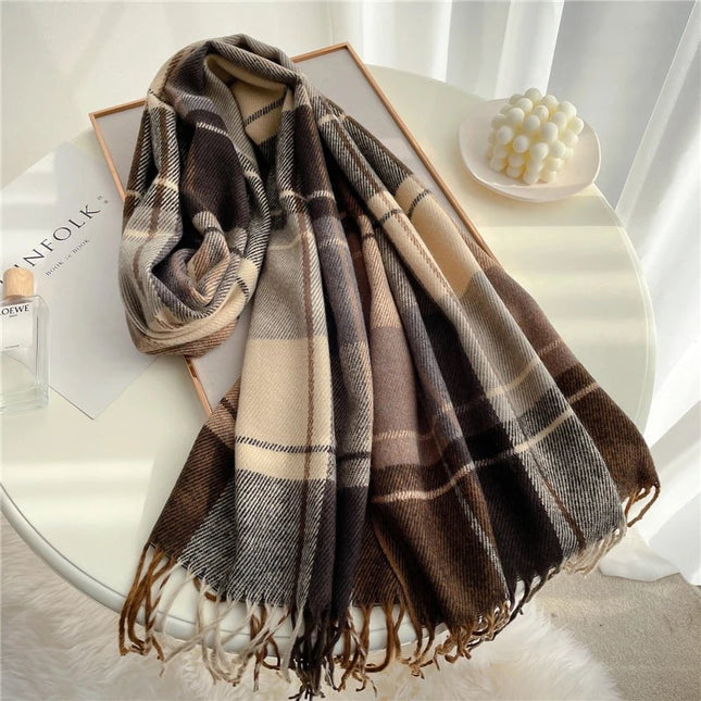Écharpe à carreaux en cachemire - WT15 - 2 - 200x50cm | La boutique du chapeau