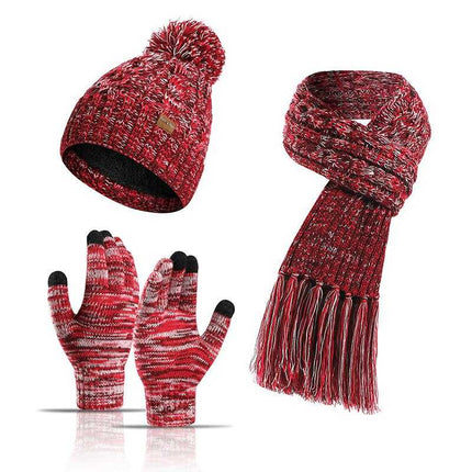 Echarpe, bonnet et gants en laine - Rouge - Ajustable (du 54 au 59) | La boutique du chapeau