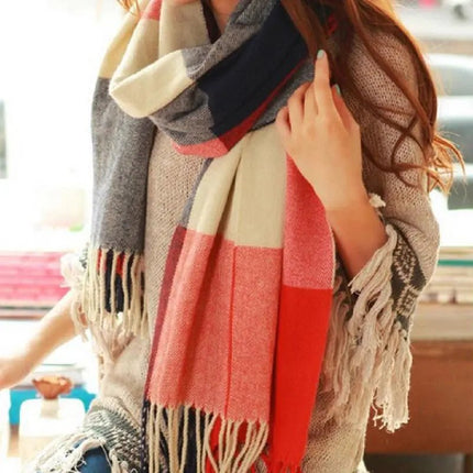 Écharpe en cachemire pour femme - Rouge/bleu - 180CM | La boutique du chapeau