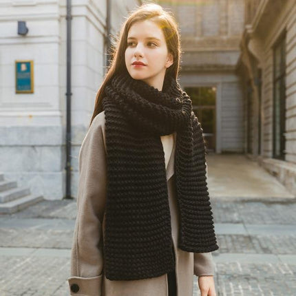 écharpe en laine épaisse femme automne et hiver - Noir - | La boutique du chapeau