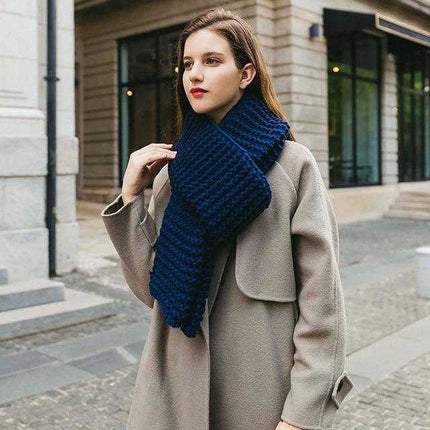 écharpe en laine épaisse femme automne et hiver - Bleu - | La boutique du chapeau