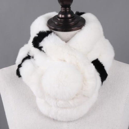 Écharpe femmes chaud 100% naturel véritable lapin rex fourrure - Blanc Noir - 65cm | La boutique du chapeau