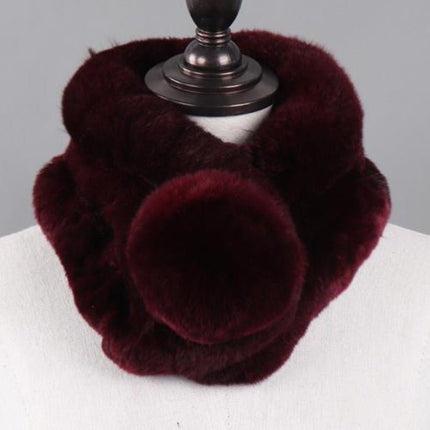 Écharpe femmes chaud 100% naturel véritable lapin rex fourrure - Bordeaux - 65cm | La boutique du chapeau
