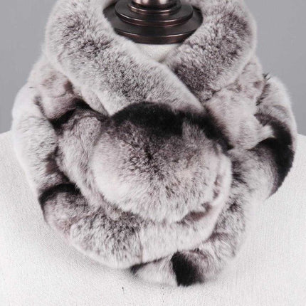 Écharpe femmes chaud 100% naturel véritable lapin rex fourrure - B Noir - 65cm | La boutique du chapeau