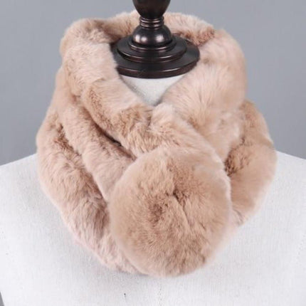Écharpe femmes chaud 100% naturel véritable lapin rex fourrure - khaki - 65cm | La boutique du chapeau