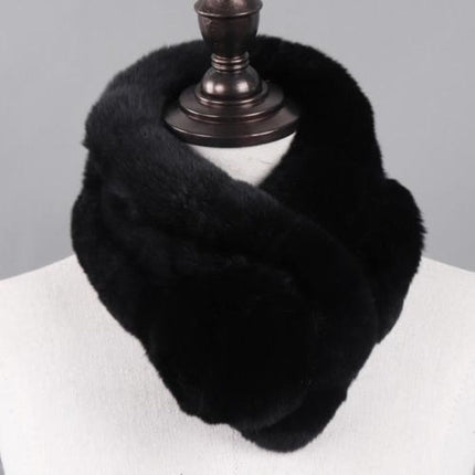 Écharpe femmes chaud 100% naturel véritable lapin rex fourrure - Noir - 65cm | La boutique du chapeau