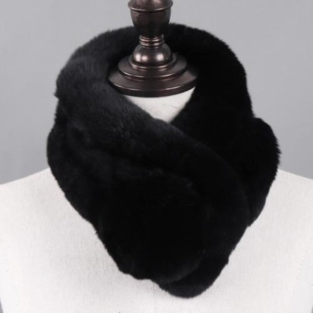 Écharpe femmes chaud 100% naturel véritable lapin rex fourrure - Noir - 65cm | La boutique du chapeau