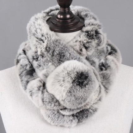 Écharpe femmes chaud 100% naturel véritable lapin rex fourrure - B Noir - 65cm | La boutique du chapeau