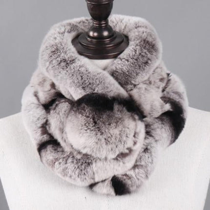 Écharpe femmes chaud 100% naturel véritable lapin rex fourrure - Noir Gris - 65cm | La boutique du chapeau