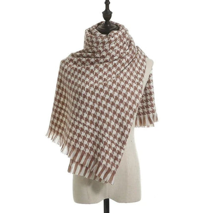 Écharpe Pied - de - Poule en Cachemire - Khaki - | La boutique du chapeau