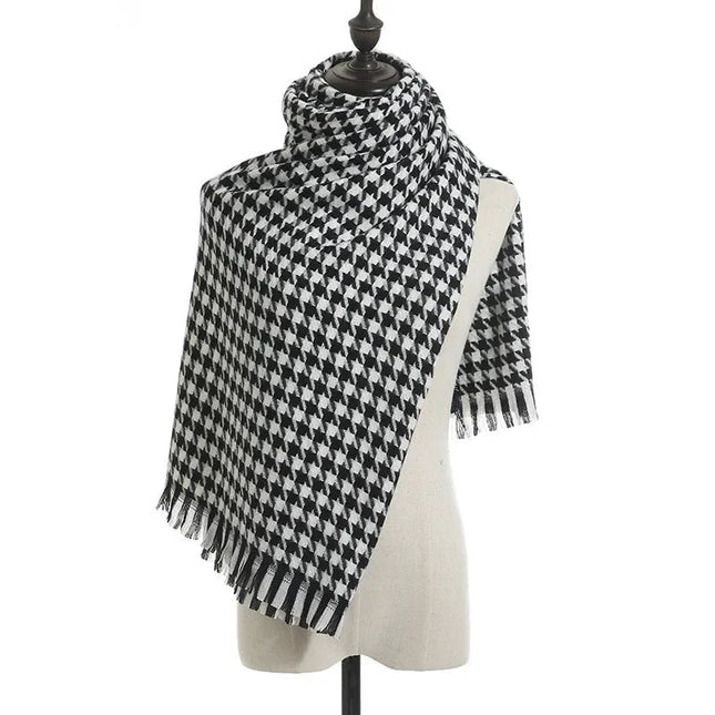 Écharpe Pied - de - Poule en Cachemire - Noir - | La boutique du chapeau