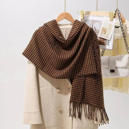 Écharpe plaid en cachemire - Marron/blanc - 200x70cm | La boutique du chapeau