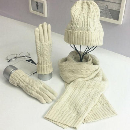 Ensemble 3 pièces bonnet, écharpe, gants - Blanc - Adulte | La boutique du chapeau