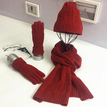 Ensemble 3 pièces bonnet, écharpe, gants - Rouge - Adulte | La boutique du chapeau