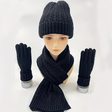 Ensemble 3 pièces de couleur unie pour femme - Noir - Ajustable (du 54 au 59) | La boutique du chapeau
