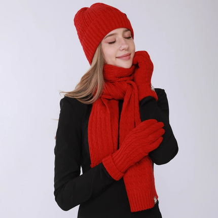 Ensemble 3 pièces de couleur unie pour femme - Rouge - Ajustable (du 54 au 59) | La boutique du chapeau