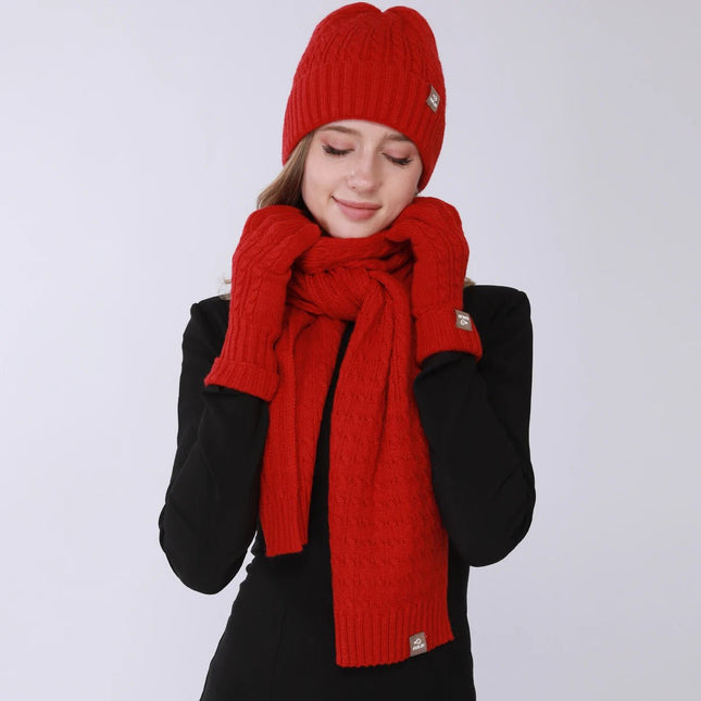 Ensemble 3 pièces de couleur unie pour femme - Rouge - Ajustable (du 54 au 59) | La boutique du chapeau