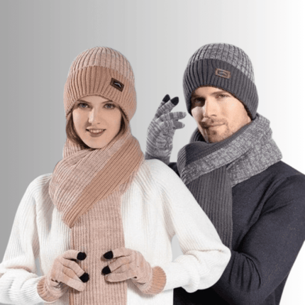 Ensemble bonnet d'hiver, gants, écharpe - Café - Ajustable (du 54 au 59) | La boutique du chapeau
