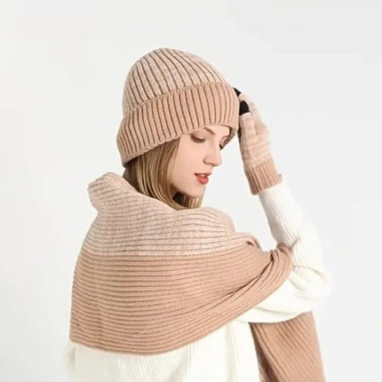 Ensemble bonnet d'hiver, gants, écharpe - Kaki - Ajustable (du 54 au 59) | La boutique du chapeau