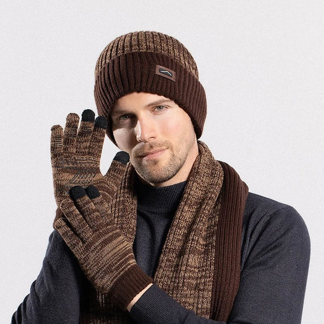 Ensemble bonnet d'hiver, gants, écharpe - Café - Ajustable (du 54 au 59) | La boutique du chapeau