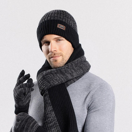 Ensemble bonnet d'hiver, gants, écharpe - Noir - Ajustable (du 54 au 59) | La boutique du chapeau