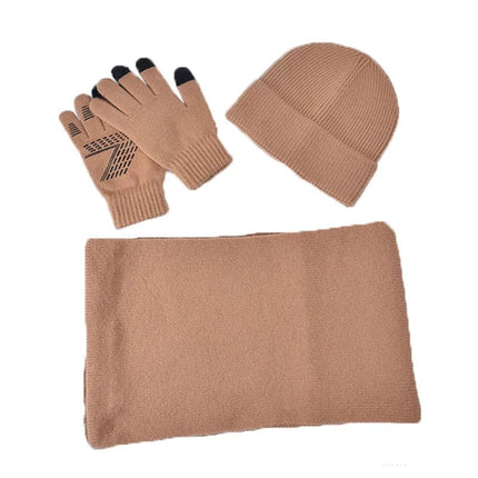 Ensemble bonnet écharpe et gants en acrylique - Kaki - Ajustable (du 54 au 59) | La boutique du chapeau