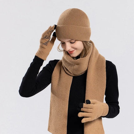 Ensemble bonnet écharpe et gants en acrylique - Kaki - Ajustable (du 54 au 59) | La boutique du chapeau