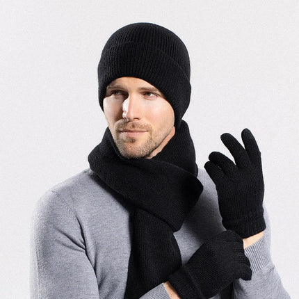 Ensemble bonnet écharpe et gants en acrylique - Noir - Ajustable (du 54 au 59) | La boutique du chapeau