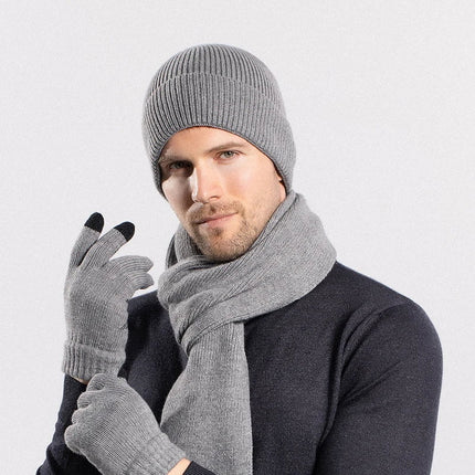 Ensemble bonnet écharpe et gants en acrylique - Gris - Ajustable (du 54 au 59) | La boutique du chapeau