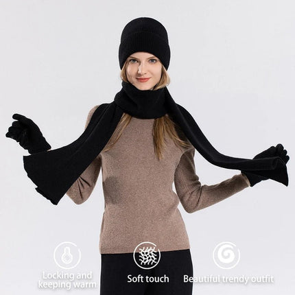 Ensemble bonnet écharpe et gants en acrylique - Kaki - Ajustable (du 54 au 59) | La boutique du chapeau