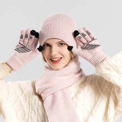 Ensemble bonnet écharpe et gants en acrylique - Rose - Ajustable (du 54 au 59) | La boutique du chapeau