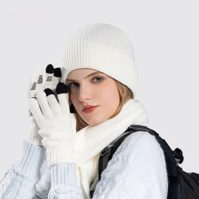 Ensemble bonnet écharpe et gants en acrylique - Kaki - Ajustable (du 54 au 59) | La boutique du chapeau