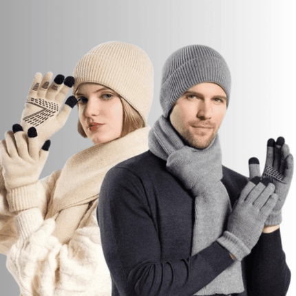 Ensemble bonnet écharpe et gants en acrylique - Kaki - Ajustable (du 54 au 59) | La boutique du chapeau