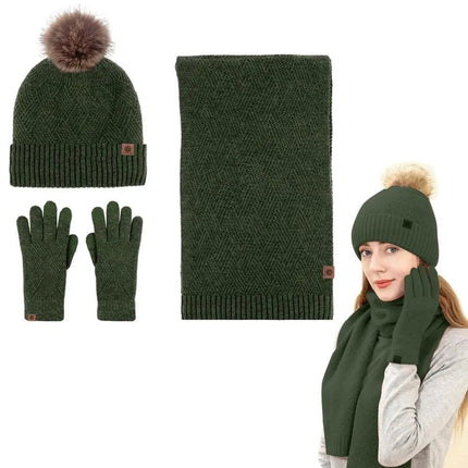 Ensemble bonnet, écharpe et gants en coton - Beige - Ajustable (du 54 au 59) | La boutique du chapeau