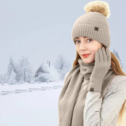 Ensemble bonnet, écharpe et gants en coton - Beige - Ajustable (du 54 au 59) | La boutique du chapeau