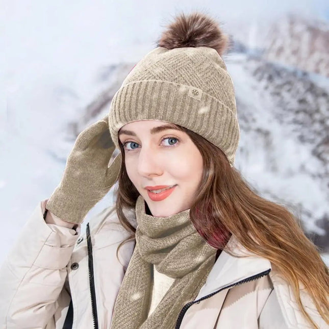 Ensemble bonnet, écharpe et gants en coton - Beige - Ajustable (du 54 au 59) | La boutique du chapeau