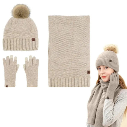 Ensemble bonnet, écharpe et gants en coton - Beige - Ajustable (du 54 au 59) | La boutique du chapeau